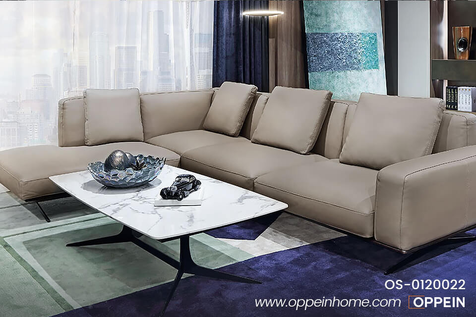Ghế sofa dài bọc da màu nâu có mút xốp mật độ cao OS-0120022