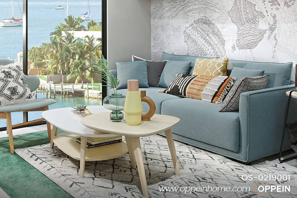 Ghế Sofa Vải Xanh Có Khung Gỗ Nguyên Khối OS-0219001