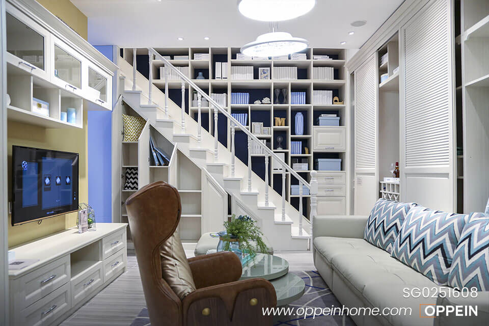 Kệ sách cầu thang màu trắng thiết kế hiện đại SG0251608