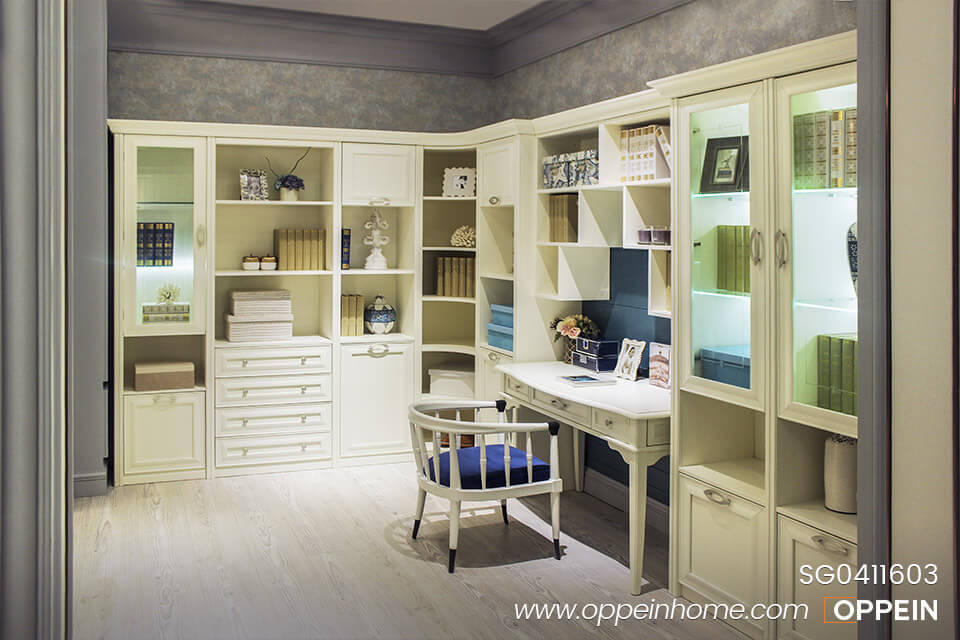 Bàn làm việc hình chữ L sơn mài màu be SG0411603