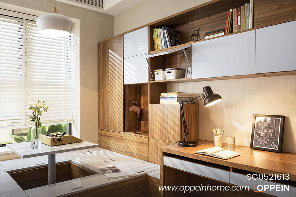 Tủ sách màu trắng và vân gỗ có ngăn lưu trữ hữu ích SG0521613