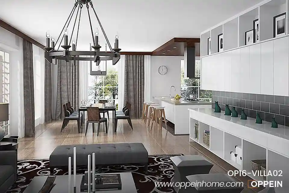 Nội thất biệt thự hiện đại màu trắng và vân gỗ OP16-Villa02